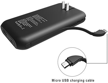 Micro USB AC Plug Heloideo 15000mAh Power Bank, 5V/2.4A USB Output Portable charger with AC Adapter, Built-in Charge Cable for Galaxy S7 and other Micro USB Input Devices (Micro USB cable-Matt black)