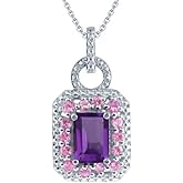 Gem Stone King 1.45 Cttw Emerald Cut 7X5MM Amethyst and Pink Sapphire Pendant Necklace For Women | Gemstone Birthstone | 925 Sterling Silver | 18-Inch Silver chain