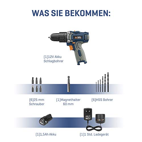 BLUE RIDGE 12V MAX Akkuschrauber Bohrschrauber mit 15 Zubehör (1 Akku, 1 Std. Schnellladegerät, 25Nm Drehmoment Max, 2… – Bild 8