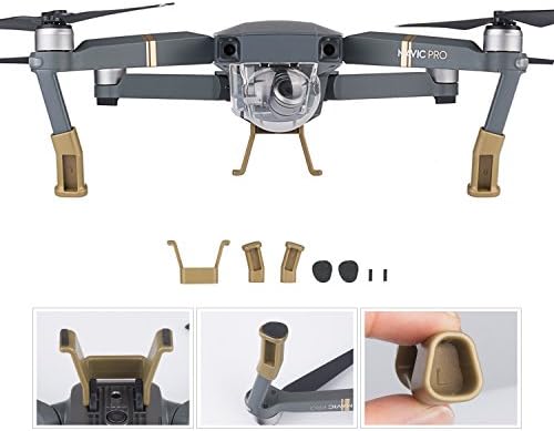UZOPI DJI Mavic Pro Landing Gear Height Extender Kit Riser Set Stabilizers with Protection Pad and Safe Landing Holder Mount - Golden