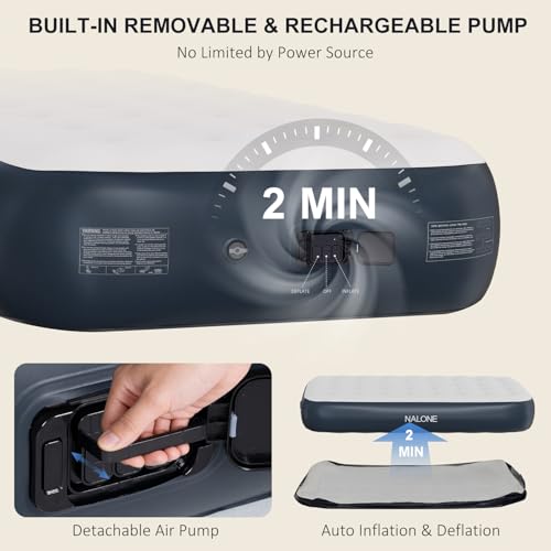 NALONE Colchón Hinchable Individual con Inflador 191x99x33cm, Colchón Inflable Matrimonio Autohinchable Cama Hinchable Eléctrico para Uso Doméstico Y Camping