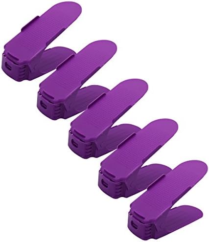5 Pieces Shoe Slots 3 Step Adjustable Space Saver Organizer, Premium Shoes Slots Holder, Double Layer Storage Rack Holder Closet Organizer Space Saver Double Layer Hanger (Purple)