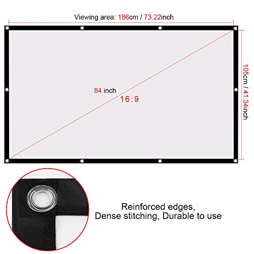 Ylife 84 Inch Projector Screen, 16:9 HD 4K No Crease Portable Video Movie Screen Grommets for Outdoor Indoor Home Theater - Thumbnail 3