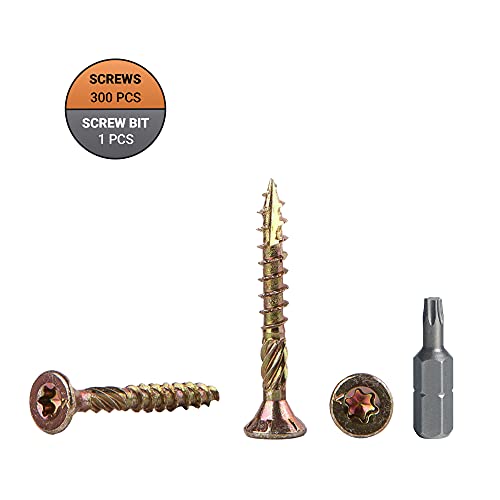 300 Stück gelb verzinkter Stahl 3,5 x 45 mm Holzschrauben Torx Kopf Typ 17 Senkkopf Spanplattenschrauben (300, 3,5 x 45… – Bild 4