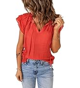 luvamia Women's Summer Casual Blouse V Neck Tunic Shirts Ruffle Cap Sleeve Tops
