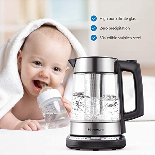 Electric Kettle,Homever 1.7L Glass Electric Tea kettle with Strainer,Cordless Kettle with Temperature Control,Auto Shut-Off and Boil-Dry Protection - Thumbnail 6