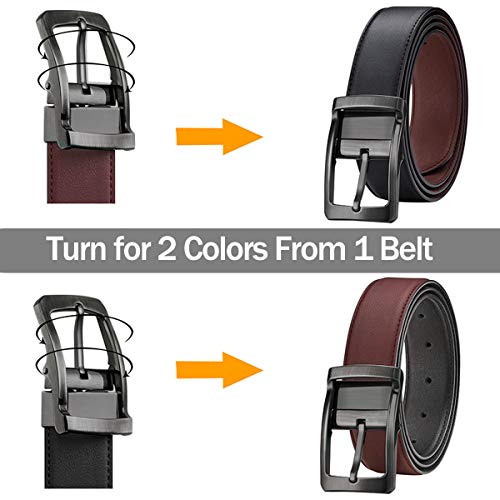 Belt for Men, Bestkee Men's Leather Belt Reversible and Adjustable, Genuine Leather Mens Dress Belt with Rotated Buckle