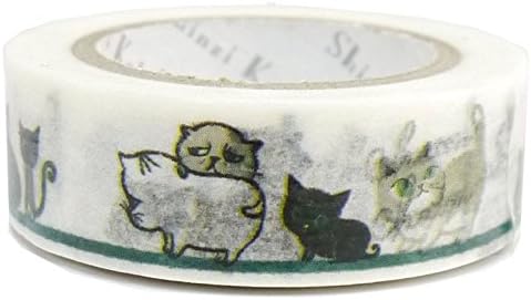 Shinzi Katoh White Washi Adhesive Tape with Cats Sitting, Jumping etc.