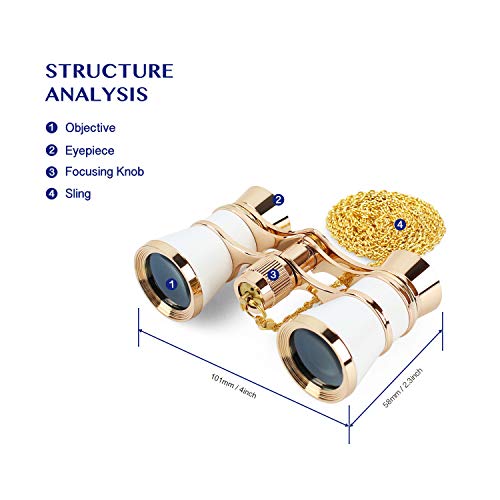 2 Aomekie+Opera+Glasses+Binoculars+3X25+Theater+Glasses+Mini+Binocular+Compact+with+Chain+for+Adults+Women+Kids+in+Musical+Concert+White