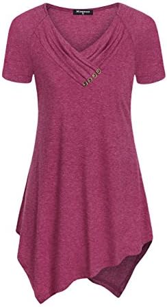 Miagooo Womens Uneven Hemline Shirt Tunic Short Sleeve Casual Tops