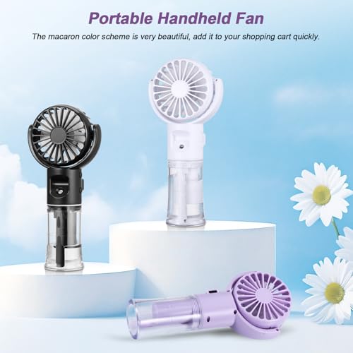 Handheld Fan Portable Fan with Rechargeable Water Battery Small USB Fan 4 Speeds Mini Handheld Fan for Holiday Outdoor Travel Accessories for Women (Purple)