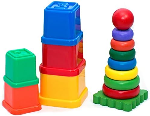 Tulatoo Baby And Toddler Wooden Rainbow Tower And Stacking Cups - Ideal Educational Toys For Sensory Play