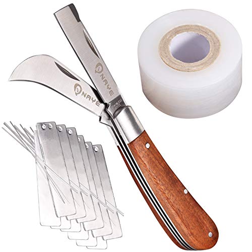NAYE Grafting Gardening Knife,2-5/8" Double Blades For Budding Pruning,With Grafting Tape Metal Plant Labels/Tree Tags