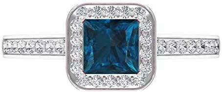 ロンドンブルートパーズリング Hi Si ダイヤモンドハローリング ゴールドソリティアリングサイドストーン付き 5mm プリンセスカットロンドンブルートパーズ 18k ホワイトゴールド Size 7 Gcamedia Com