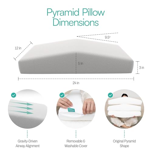 Pyramid Pillow – La original almohada antironquidos para dormir de lado, solución y remedio para ronquidos, almohada de espuma viscoelástica inclinada para apoyo de las vías respiratorias, almohada