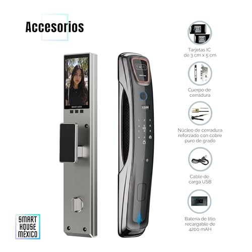Cerradura Electrónica Inteligente Wifi De Seguridad. Con Reconocimiento Facial, Timbre y 6 Métodos De Apertura: Cara, Huella, Códigos, Tarjetas, Aplicación, Llave. Spectrum