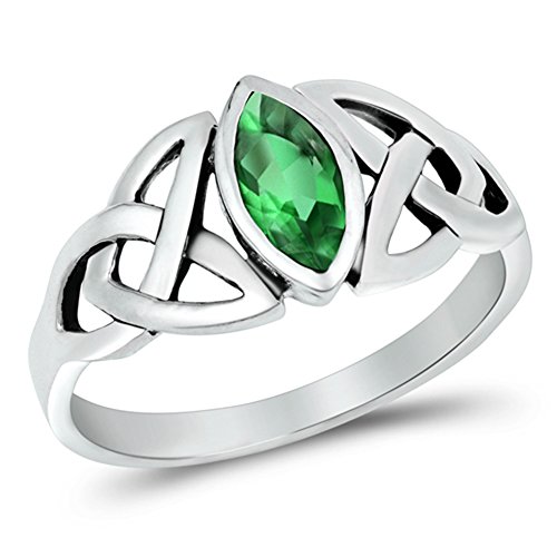 Sterling Silver Simulated Emerald Ring Irish Celtic Knot Design Band 925 New Size 9