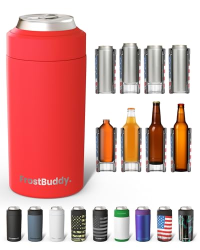 Frost Buddy Universal Can Cooler - Fits Slim Cans, 12 & 16oz (Red) | 20x colder, cold up to 24 hrs | Sleek, lightweight design | Premium build quality