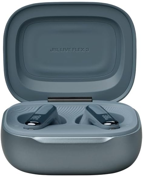 Live Flex 3, Wireless Earbud-Kopfhörer mit Bluetooth, 50 Stunden Akkulaufzeit, True Adaptive Noise Cancelling und hochauflösendem JBL Signature Sound, IP54 wasserfest, mit Ohrstöpseln, Blau