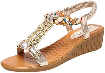 TIANMI Shoes for Women,Summer Casual Ladies Crystal Bling Wedges Bohemia Beach Shoes Roman Sandals
