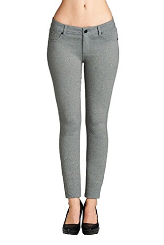 5 POCKETS SKINNY PONTE PANTS (L, Heather Grey)