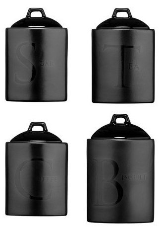 black ceramic tea coffee sugar canisters