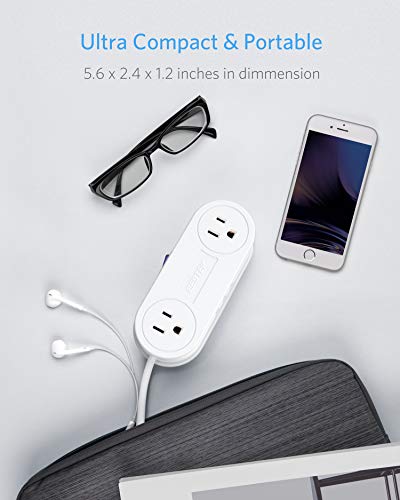 image for Travel USB Power Strip, BESTEK 3 USB Ports 2 Outlets Thin Portable Des