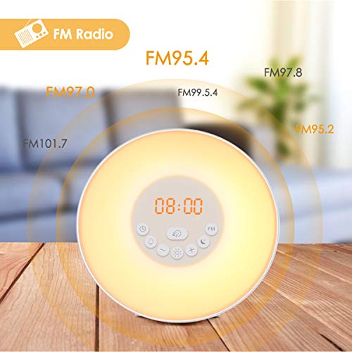 Sunrise Alarm Clock, Digital Clock, Wake Up Light with 6 Nature Sounds, FM Radio and Touch Control (White)
