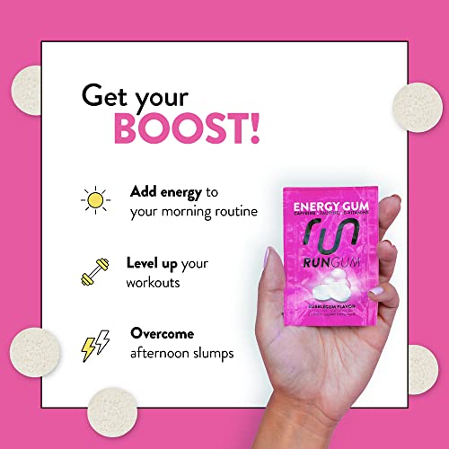 RUN GUM Bubblegum Energy Chewing Gum 50mg Caffeine Taurine & BVitamins