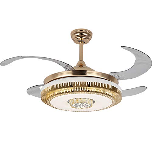 Indoor Lighting Energy Efficient Metal Fan Light, Led Light Source Three-Color Dimming Fashion Modern Ceiling Fan Light Led Invisible Ceiling Fan Light(4-Blade)-Gold C 42.1inch [Energy Class A]
