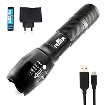 FEIZER Pro Power LED - Taktische Taschenlampe - 1000 Lumen, 18650 type 3,7v wiederaufladbarer Akku, USB & microUSB, Wasserfes