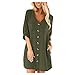 Women’s Cotton Linen Mid Dress, Ladies 3/4 Sleeve Crew Neck Dresses Button Down Loose T Shirt Dress with Pocketsthumb 2