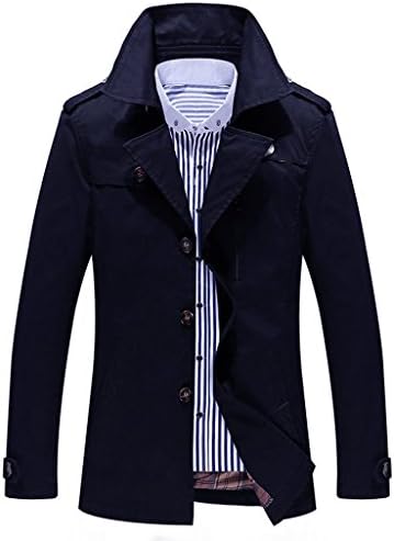 Sawadikaa Men's Single-Breasted Cotton Lightweight Jacket Windbreaker Wind Trench Coat Bomber Jacket Navy Small