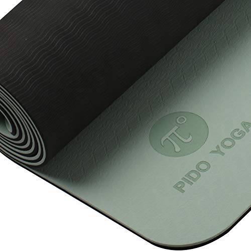 WWWW pido TPE Yoga Mat ECO Friendly SGS Certified Non Slip Yoga Mat with Carring Strap and Bag,72″x24″ Thichness 1/4″ for Yoga Pilates Fitness Exercise (Matcha Green + Firm Black)