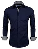 Tom's Ware Mens Classic Slim Fit Contrast Inner Long Sleeve Dress Shirts TWNMS314-1-317-NAVY-US S