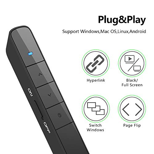 【 Rechargeable】 KNORVAY N75 Wireless Presenter Rechargeable with 300ft Long Control Range, Hyperlink USB Powerpoint Remote Presentation Clicker Laser Pointer Rechargeable 2.4GHz (B-Black) - Thumbnail 4