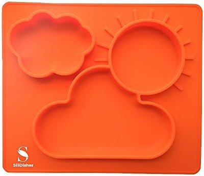 SiliDishes Sunshine Placemat - One Piece Silicone Food Tray with 3 compartments - Ideal for Baby, Infants, Toddlers, pre-Schoolers and School Age Kids (Orange)