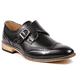 UV Signature UVS21 Men's Black Monk Strap Wing Tip Perforated Slip On Loafers Dress Shoes