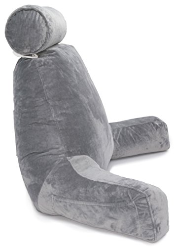 Husband Pillow XXL - Reading Pillow Bed Chair with Arms & Back Support - Dark Grey - Back Pillow for Sitting Up - Bed Rest Arm Pillow - Comfy Reading Pillow for Adults