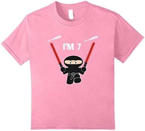Kids 7th Birthday, I'm 7, Ninja with Light Sabers, Funny T-shirt 8 Pink