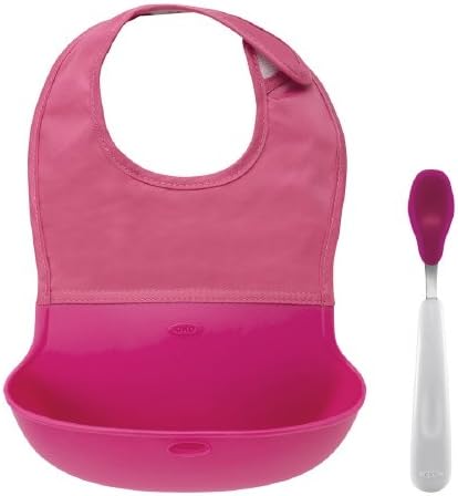 OXO tot On-the-Go Bib &amp; Spoon Set, Pink 1 ea (Pack of 1)