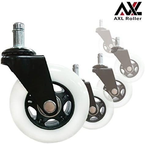 AXL Wheels for Office Chairs 3 inch PU Rollerblade Style casters (Set of 5), Safe for All Hardwood Floors, Black/White