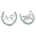 Lucky Charm Horseshoe Horse Mustang Pony Stud Post Earrings Rhinestones Fashion Jewelry (Aqua Blue)