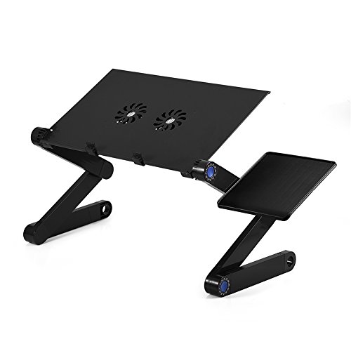 Laptop Stand for Bed and Sofa, Cozy Portable Lap Desk Adjustable Laptop Table Stand Up/Sitting with Dual CPU Cooling Fans and Mouse Pad (Black) - Thumbnail 7