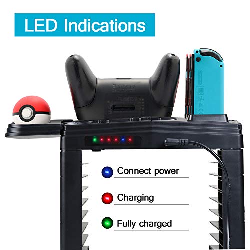 Controller Charger for Nintendo Switch, Charging Dock for Switch Joy-con and Pro Controller, Storage Rack for Switch Accessories