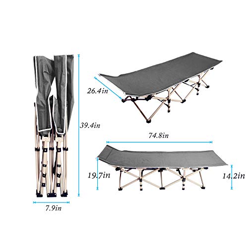 SogesHome Folding Camping Cot Portable Outdoor Folding Bed Cot with Side Bag and Pillow Made of Double Layers 600D Oxford Gray, CT-Y10-GY-SH - Thumbnail 5