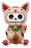 Ebros Furry Bones Pink Maneki Neko Skeleton Figurine Lucky Cat Kitten Hooded Skull Monster Collectible Sculpture Decorative Toy