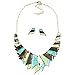 Fashion Green Enamel Bib Link Plaque Dangle Stick Necklace Stud Earrings Set