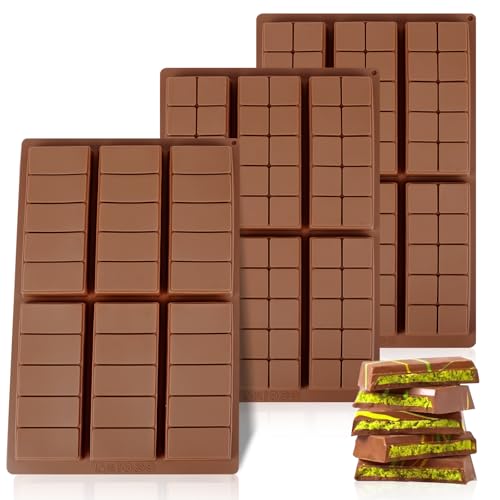 Ninsula Chocolate Molds 3P, Food Grade Chocolate Molds Silicone, Non-Stick Deep Large Chocolate Bar Mold for Dubai Pistachio, Candy, Snacks and Desserts