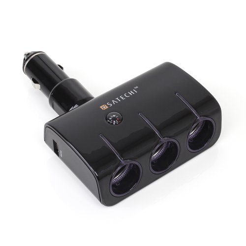 Satechi 12V Car Splitter Charger Socket Extender with USB Port (3 Splitter + 2 USB Ports) for smartphones, tablets, music players, FM transmitters, GPS navigation